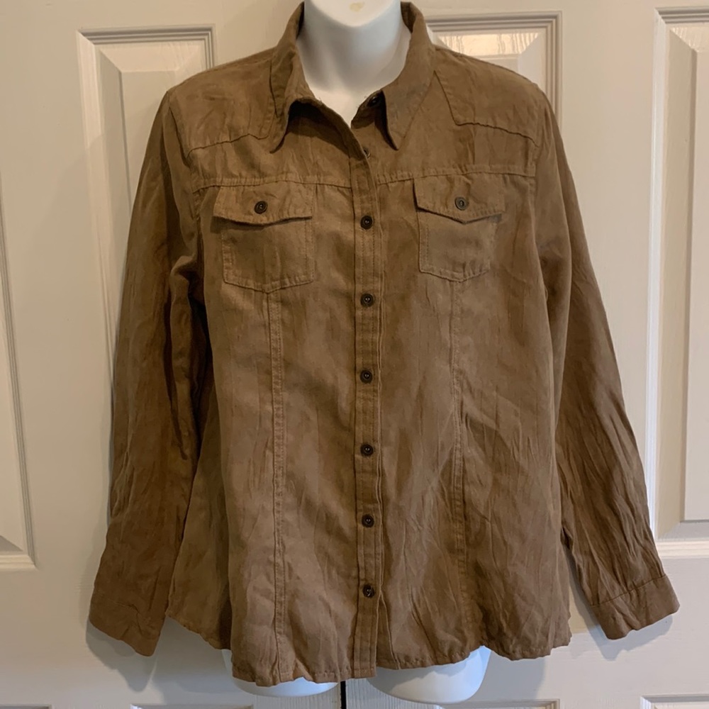 Camel Colored Suede Feel Long Sleeve Top